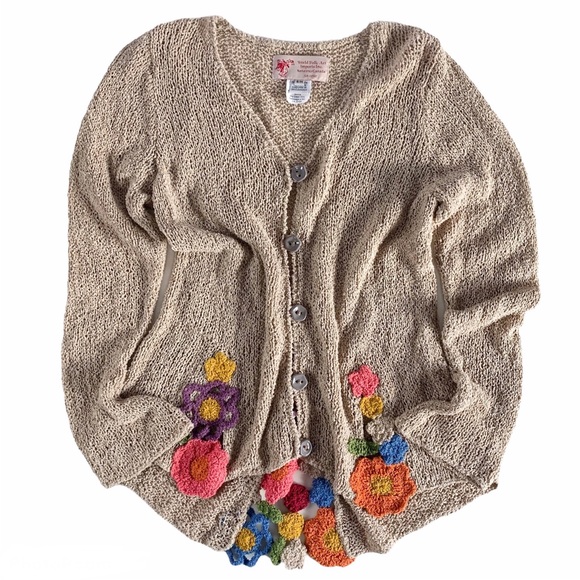 Sweaters - Vintage folk art knit floral cardigan
